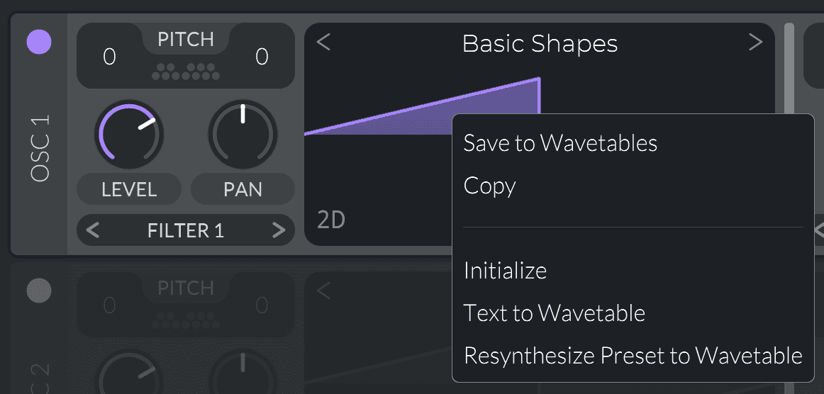 Vital hidden features - right click for wavetable