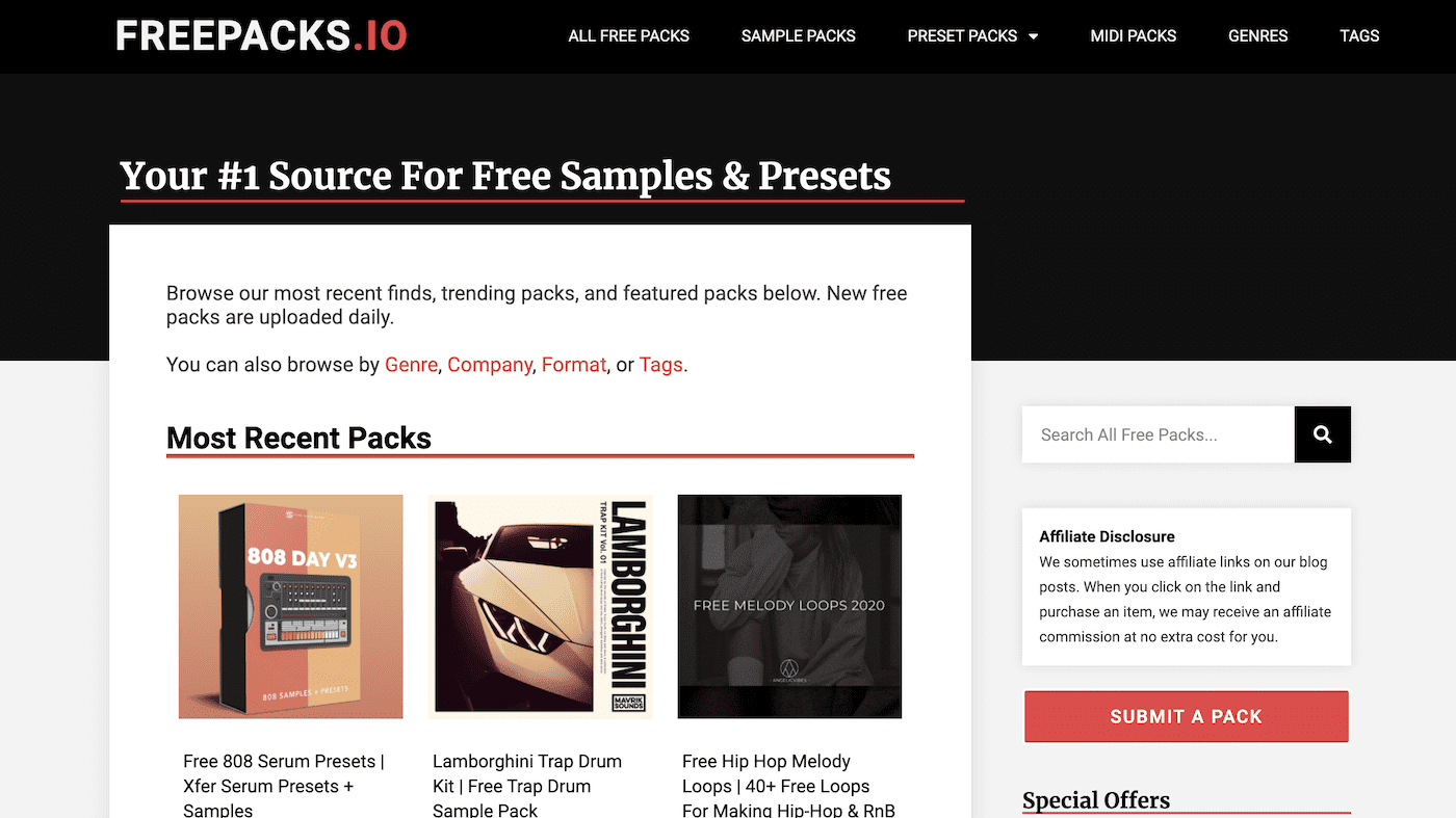 Freepacks.io is the best website for free sample packs, preset packs, and more